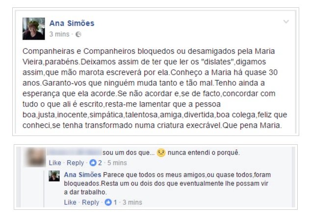 Ana Bola &#8220;ataca&#8221; Maria Vieira no facebook