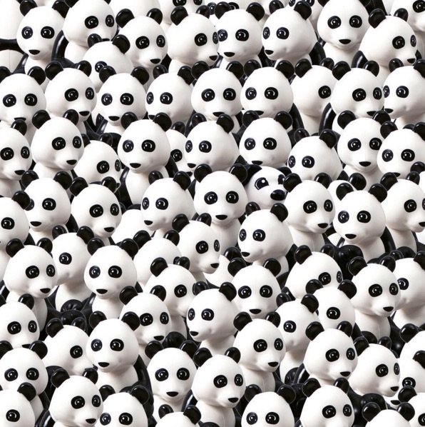 Há um cão de LEGO no meio destes Pandas. Consegues descobrir?