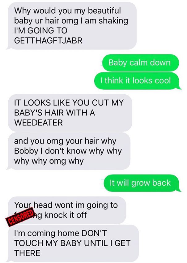Pai «corta acidentalmente» o cabelo do filho, e envia fotos à mãe que fica furiosa