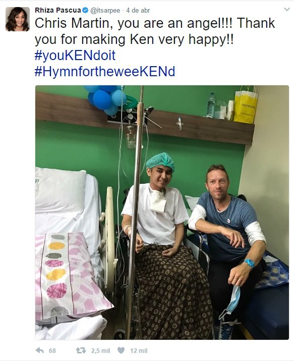 Vocalista dos Coldplay visita fã que faltou ao seu concerto por motivos de saúde