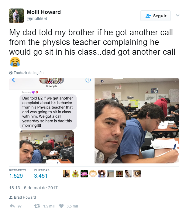 Professor queixou-se do comportamento do filho, e o pai foi às aulas