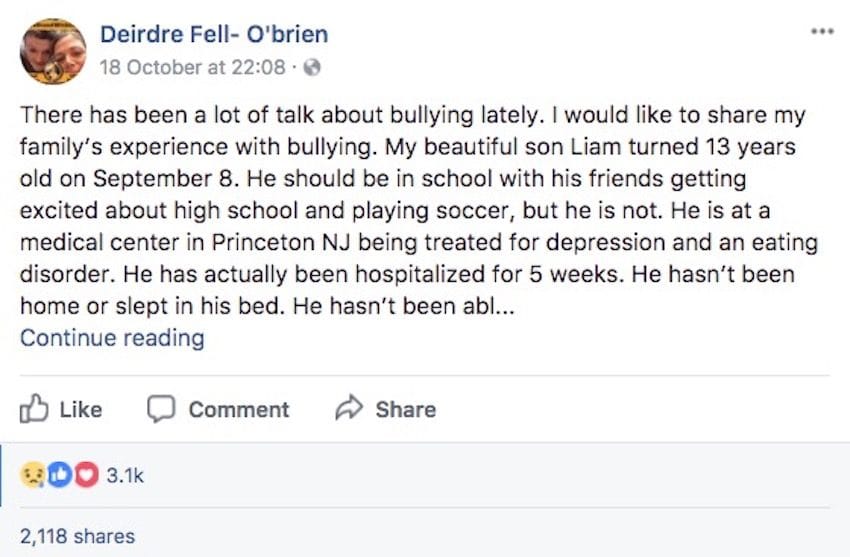 Mãe faz post emocionante, depois de o filho deixar de comer por causa do bullying na escola