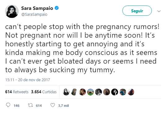 Sara Sampaio &#8220;irritada&#8221; com notícias, acaba de vez com &#8220;rumores de gravidez&#8221;