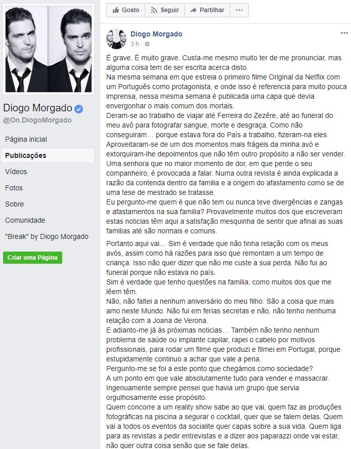 Diogo Morgado coloca ponto final a noticias falsas sobre a família e Joana Verona