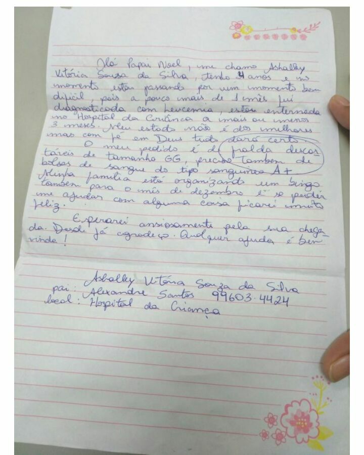 Menina de 4 anos com leucemia escreveu carta ao pai natal, e o pedido emociona qualquer um
