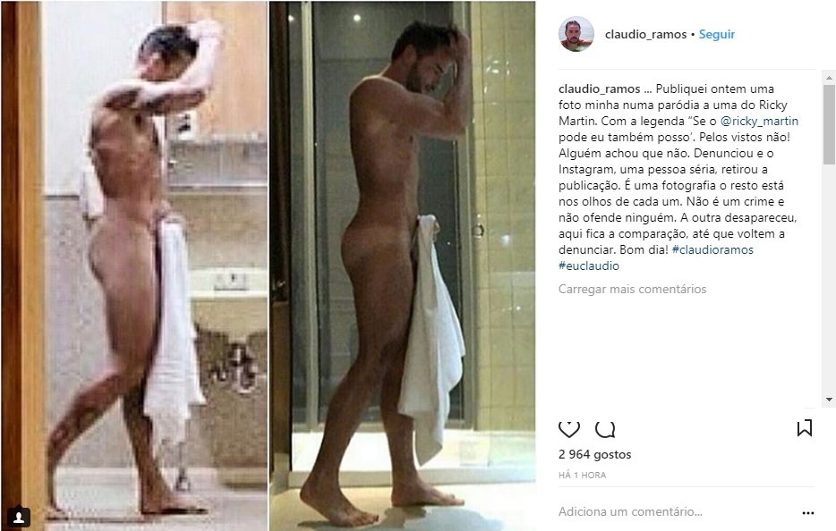 Cláudio Ramos volta a despir-se no Instagram