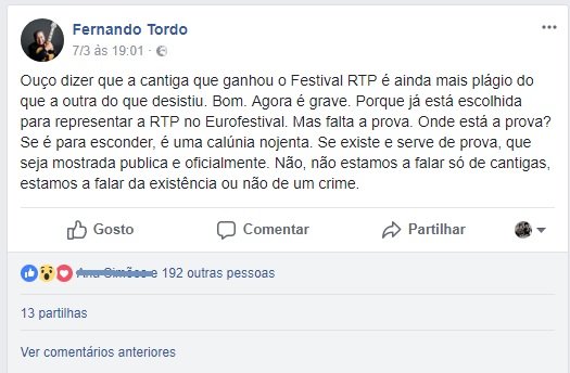 Festival da Canção. Fernando Tordo quer provas: &#8220;estamos a falar da existência ou não de um crime.&#8221;