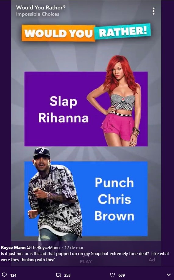 Rihanna acusa Snapchat: &#8220;vocês humilham as vitimas de violência doméstica?&#8221;