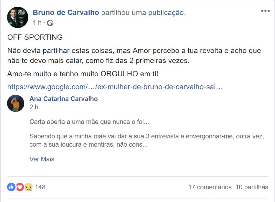 Filha de Bruno de Carvalho arrasa a mãe: &#8220;Contigo tinha acabado vendida por um taxista&#8221;