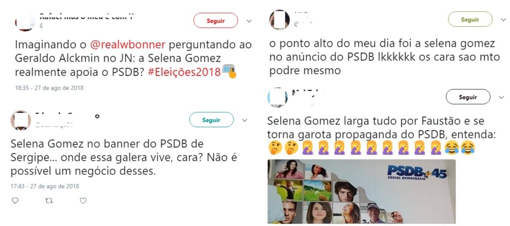 Selena Gomez usada em cartazes políticos no Brasil