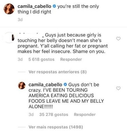 Fãs de Camila Cabello questionam sobre eventual gravidez, a cantora responde: &#8220;Deixem a minha barriga em paz&#8221;