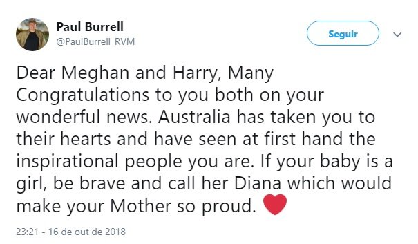 Ex-mordomo da Princesa Diana sugere nome para bebé a Harry e Meghan: &#8220;Se for uma menina sejam corajosos&#8221;
