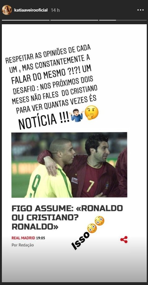 O desafio de Kátia Aveiro a Luís Figo: &#8220;Nos próximos dois meses não fales do Cristiano para ver quantas vezes és noticia&#8221;