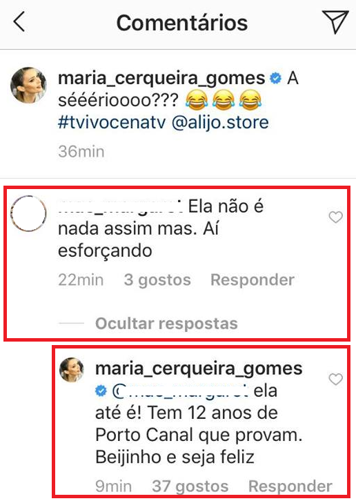 &#8220;Ela não é nada assim&#8230;&#8221; Maria Cerqueira Gomes responde a seguidor que a critica