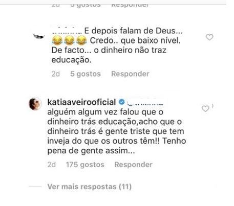 Kátia Aveiro responde a seguidor: &#8220;Se tivesse um irmão como tu a minha mãe teria-o internado&#8221;