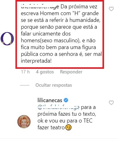 A resposta de Lili Caneças a seguidor que a corrigiu na sua partilha: &#8220;Para a próxima fazes tu o texto, ok&#8221;