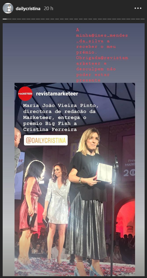 Cristina Ferreira agradece novo prémio: &#8220;Porque só a paixão não chega&#8230; é preciso suar&#8221;