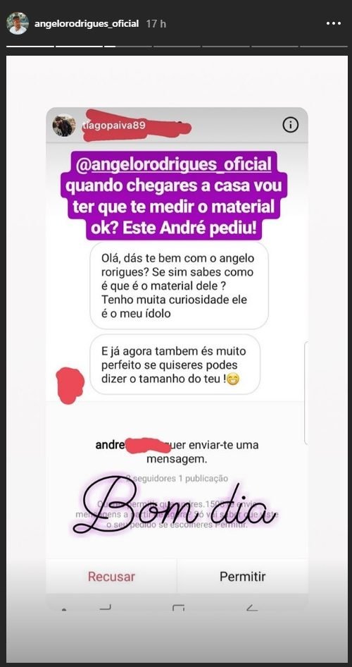 Ângelo Rodrigues assediado por seguidor denuncia situação nas redes sociais:&#8221;Quanto mede a tua beleza (pénis)?&#8221;
