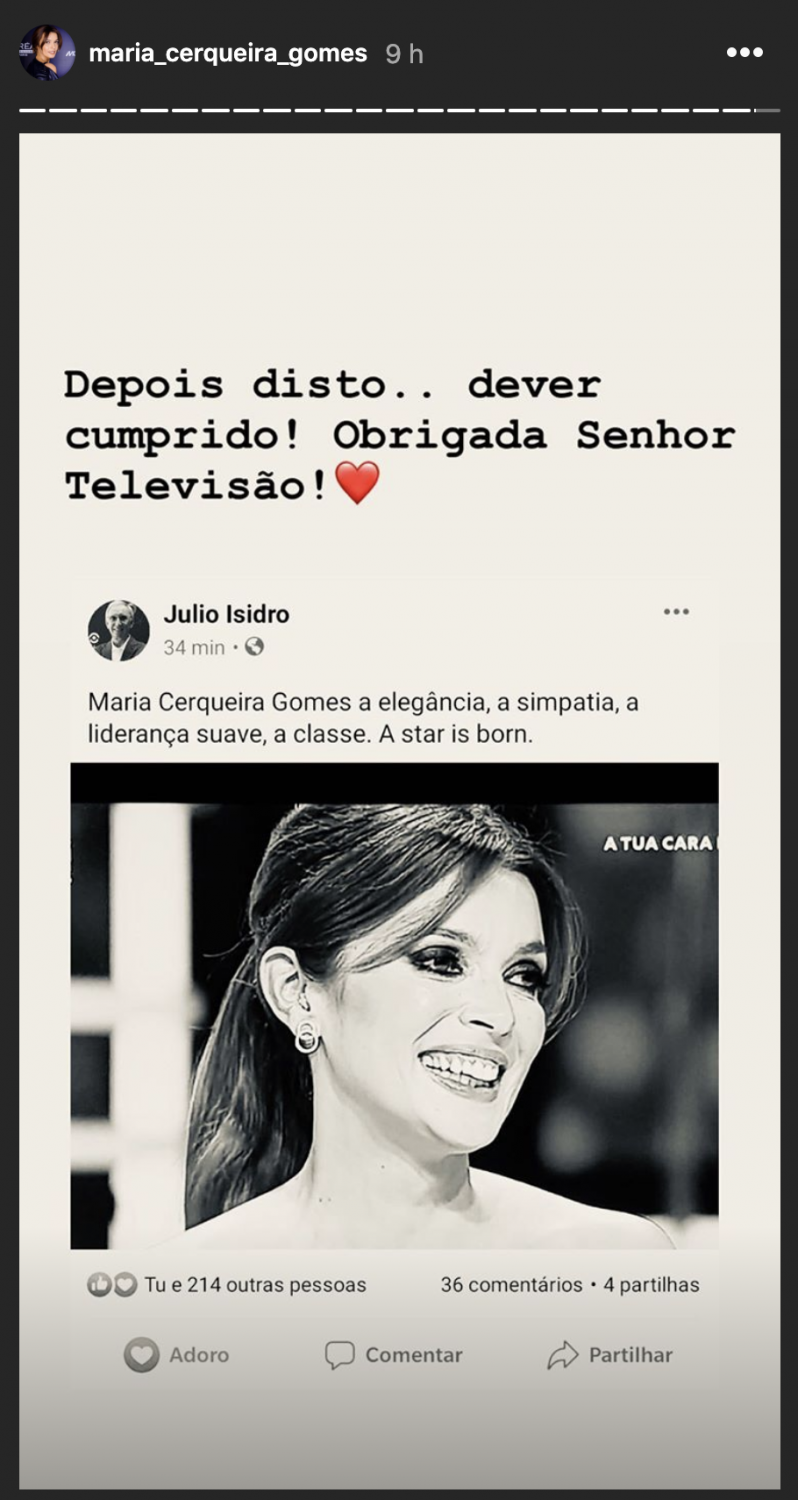 Júlio Isidro deixa rasgos elogios a Maria Cerqueira Gomes. A apresentadora já reagiu.