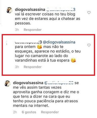 Troca de palavras entre Diogo Valsassina e seguidora sobe de tom: &#8220;Ganha coragem e diz me o que tens a dizer na cara&#8221;