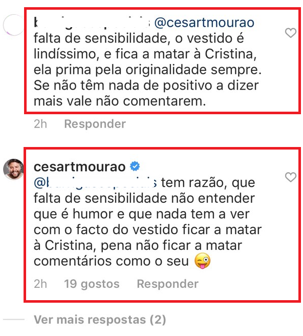César Mourão faz comentário a vestido de Cristina Ferreira e é criticado: &#8220;Falta de sensibilidade&#8230;&#8221;