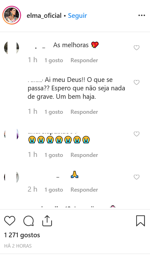 Elma Aveiro está no hospital e preocupa seguidores