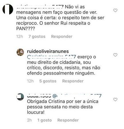 Rui Oliveira Nunes denuncia seguidora que o insultou: &#8220;Esta &#8216;Senhora&#8217;&#8230; de Senhora não tem nada..&#8221;