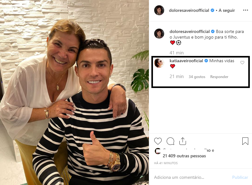 Dolores Aveiro em Turim com Cristiano Ronaldo. Katia Aveiro reage: &#8220;Minhas Vidas&#8221;