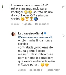 Katia Aveiro indignada com comentário de seguidora: &#8220;Existe outra vida além do CR7&#8230;&#8221;
