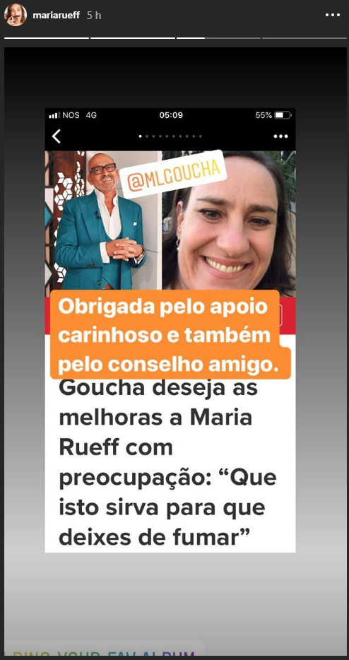 Maria Rueff agradece apoio e &#8220;conselho de vida&#8221; de Manuel Luís Goucha