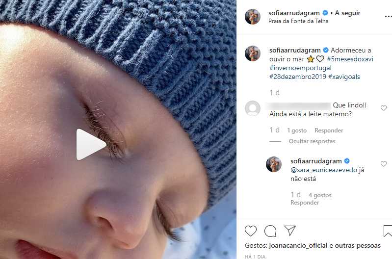 Video: Sofia Arruda mostra momento enternecedor do filho: &#8220;Adormeceu a ouvir o mar&#8230;&#8221;