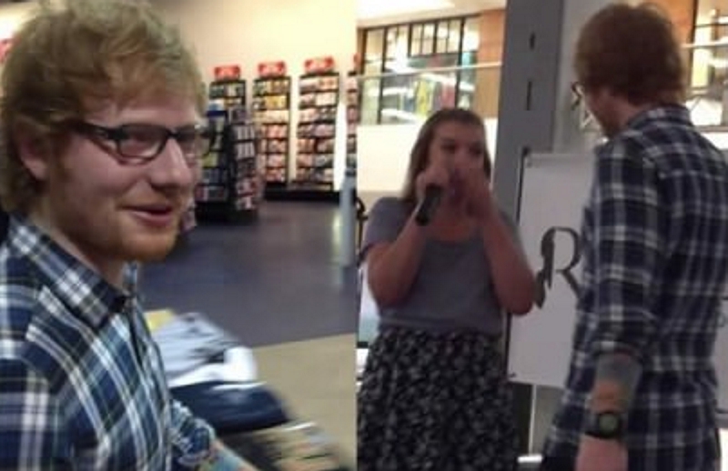 Ed Sheeran surpreende fã que cantava uma música sua num centro comercial&#8230;