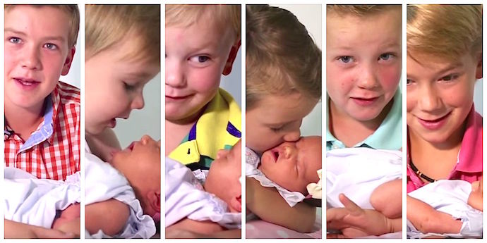 As reacções de 6 irmãos ao receberem a irmã recém-nascida em casa