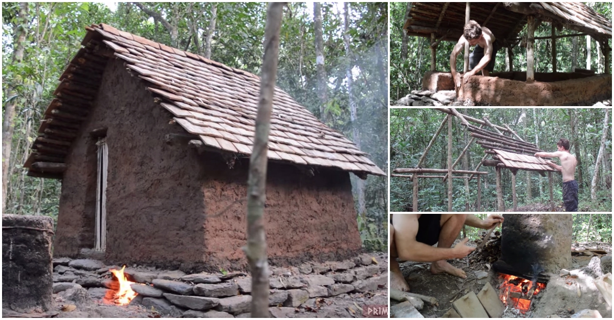 Construir uma cabana usando apenas ferramentas e técnicas primitivas