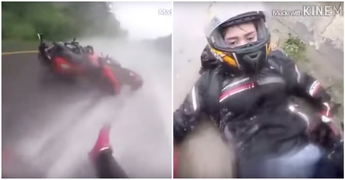 Motociclista despista-se mas consegue proteger a namorada durante a queda&#8230;