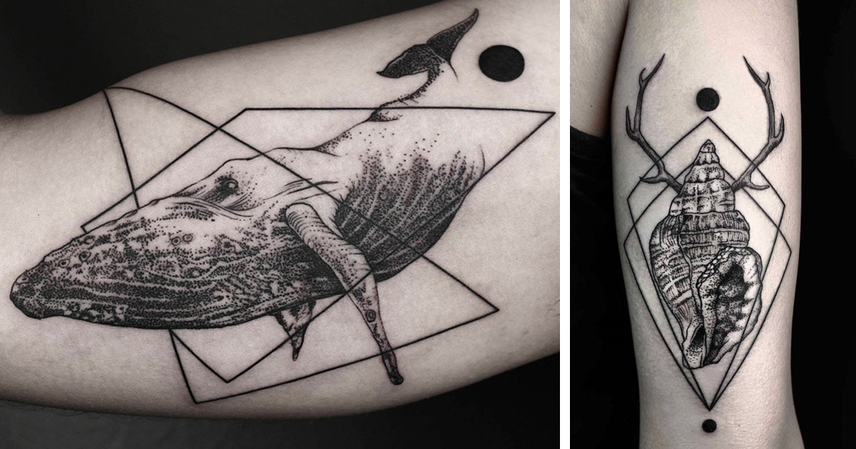 Tatuagens geométricas e fabulosas de Okan Uçkun