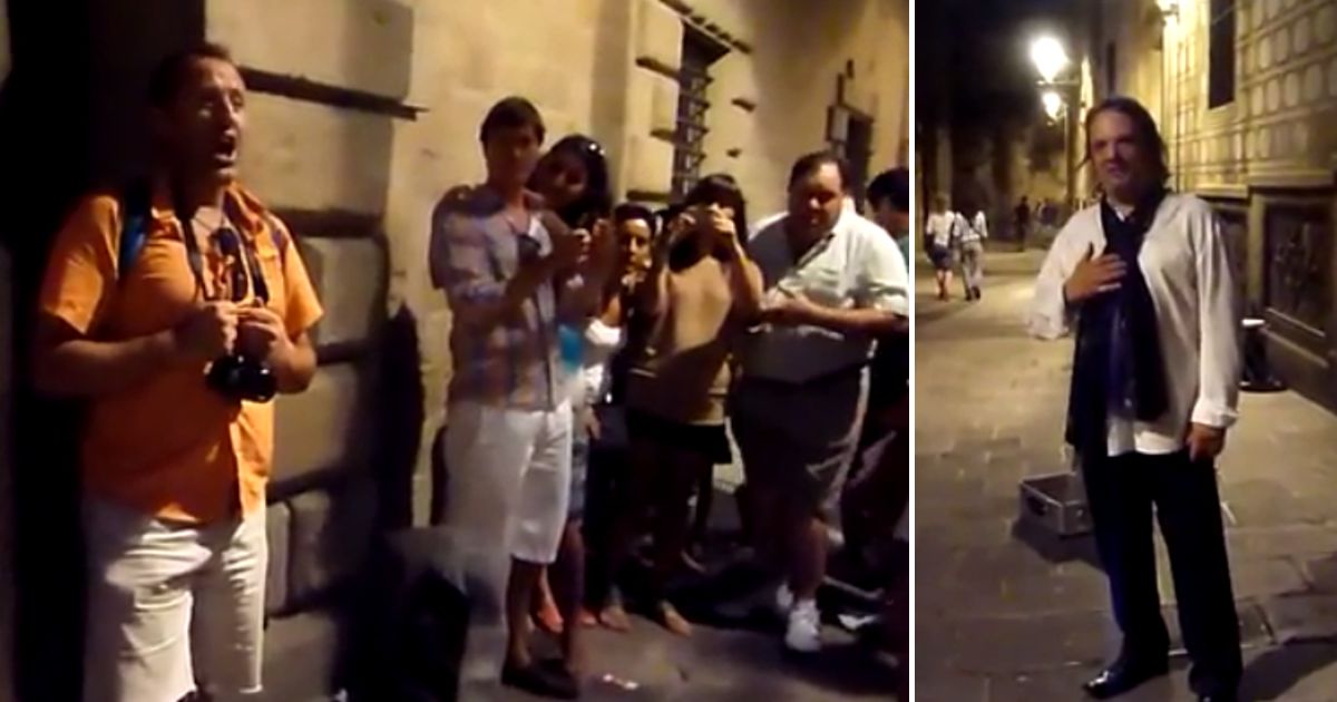 Dueto inesperado entre um cantor de rua e turista em Barcelona