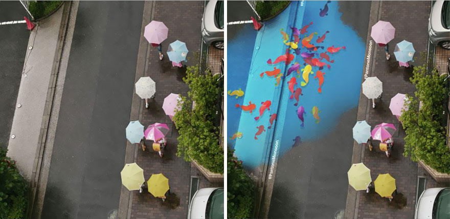 Murais coloridos aparecem na estrada em dias de chuva