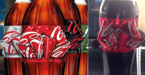 Rótulo de garrafa de Coca-Cola transforma-se em laço para presente de Natal