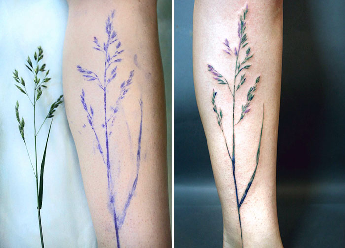 Tatuadora usa flores como molde para conseguir tatuagens realmente únicas