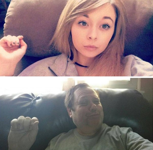 Pai recria as selfies da filha, de forma hilariante, e com um objectivo brilhante