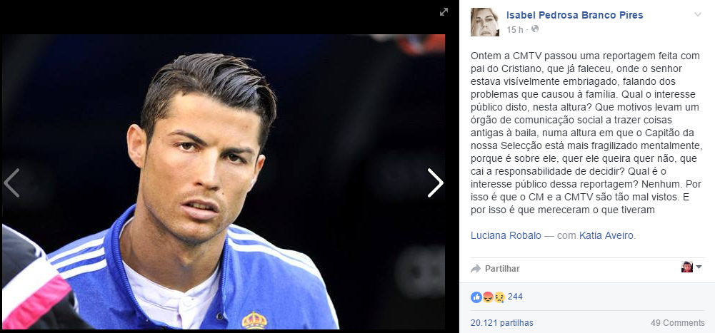 Este post crítico em relação à CMTV ficou viral, e aponta possível razão da atitude de Ronaldo