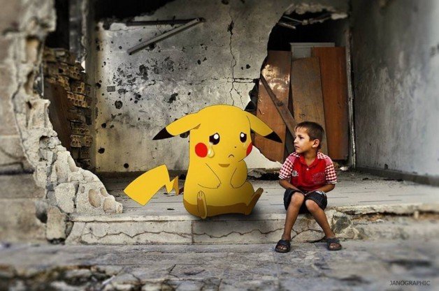 Crianças na Síria seguram desenhos de Pokémon, na esperança que alguém as salve