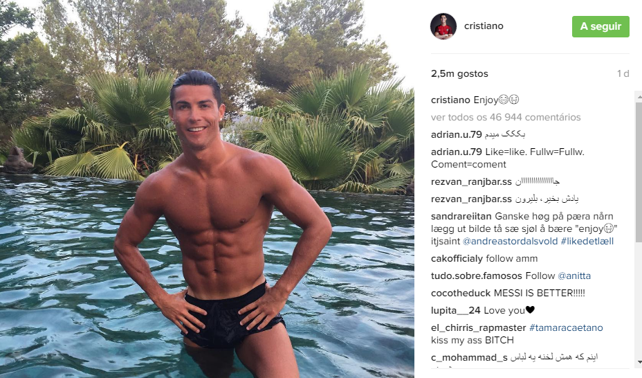 Cristiano Ronaldo revela bronzeado, abdominais, e festa em Ibiza