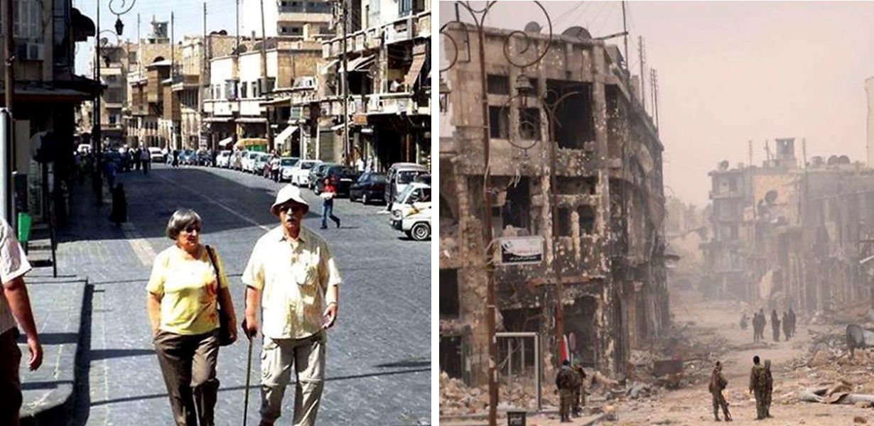 O antes e o depois da guerra, na maior cidade da Síria