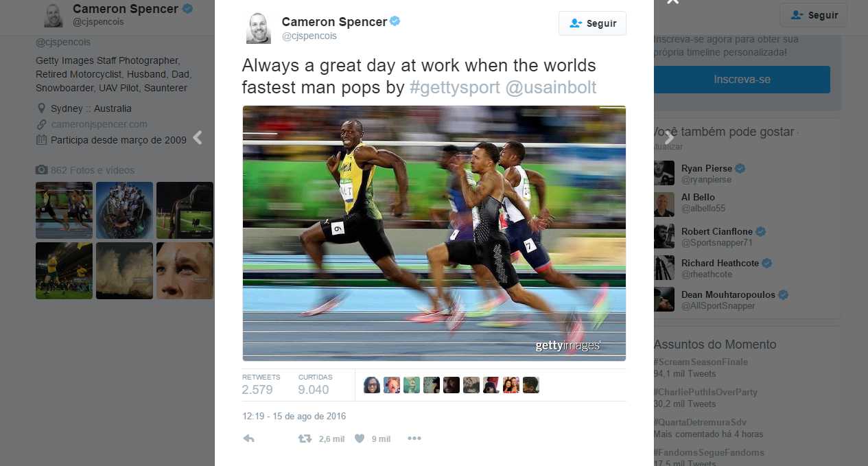 Esta fotografia de Usain Bolt, tirada por acaso, pode ser um ícone destes Jogos Olímpicos