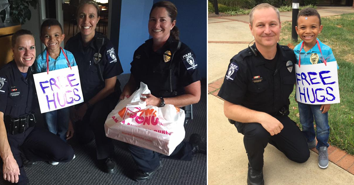 Menino de 5 anos foi à esquadra de Polícia de Charlotte dar Donuts e abraços