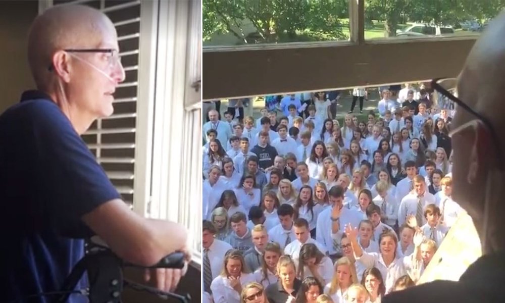 400 alunos cantam à porta de professor que luta contra o cancro, num momento comovente