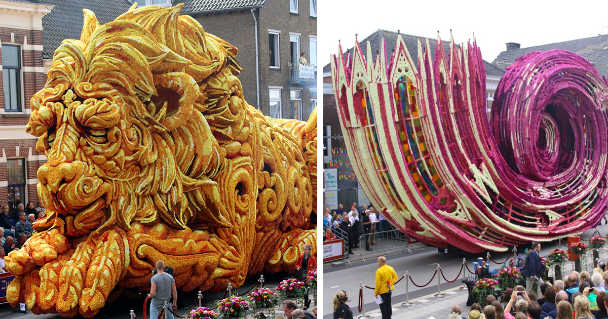 10 esculturas gigantes feitas com flores, no maior desfile do mundo realizado na Holanda
