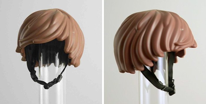 Com este capacete em forma de cabelo de LEGO, não vais passar despercebido